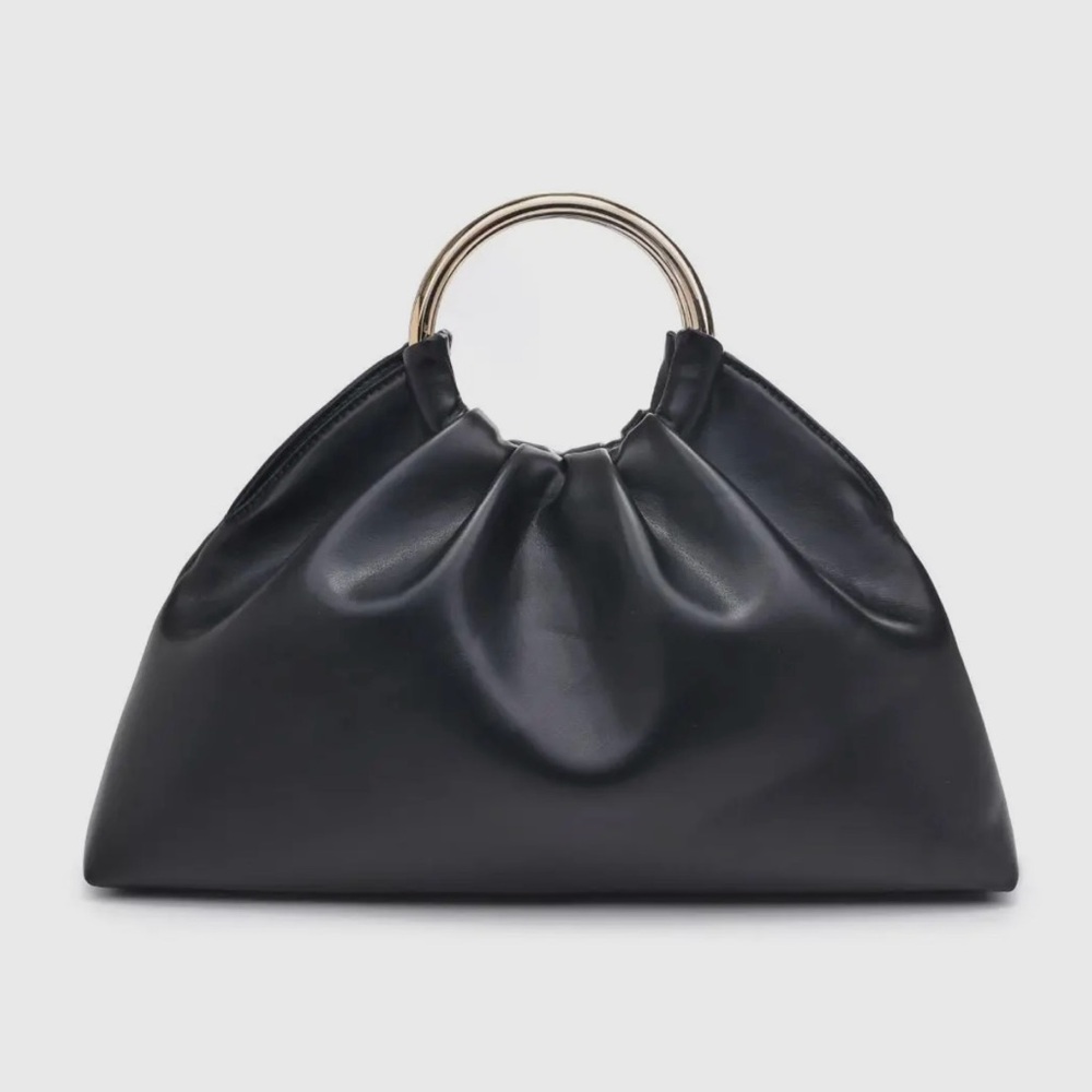 Elegant Black Handbag with Gold Handles